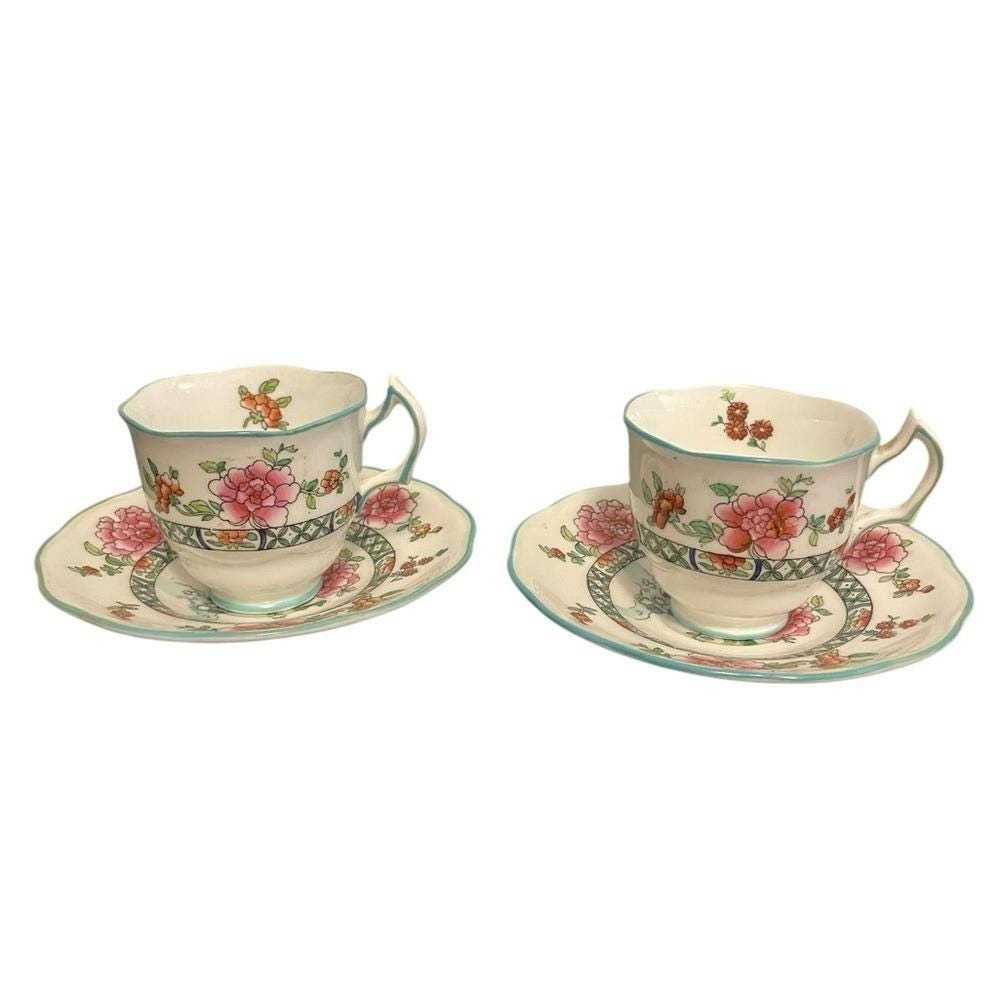 George Jones & Sons Crescent Ware Old Swansea Tea Cups and Saucers Set of 2
